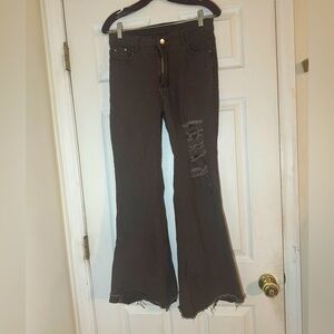 ROMWE Brown Distressed Flare Leg Jeans.